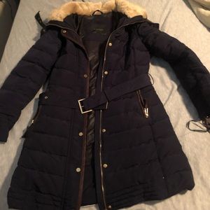 Zara Long Puffer Coat with Faux Fur